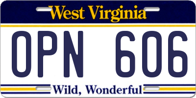WV license plate OPN606