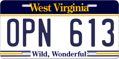 WV license plate OPN613