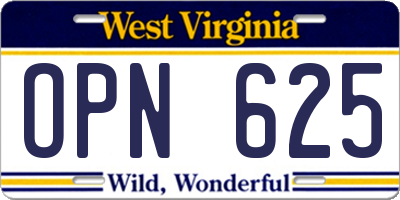 WV license plate OPN625