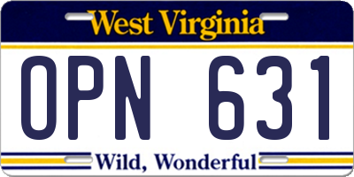 WV license plate OPN631