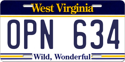 WV license plate OPN634