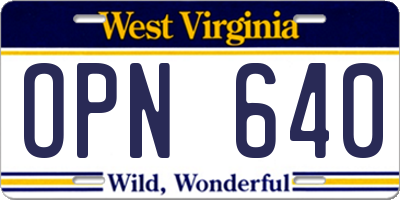 WV license plate OPN640