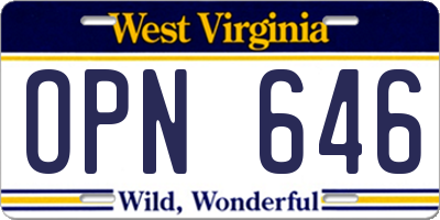 WV license plate OPN646