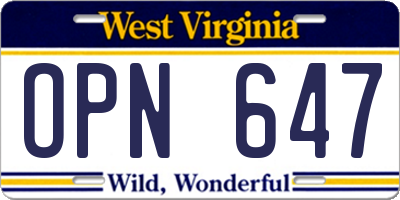 WV license plate OPN647