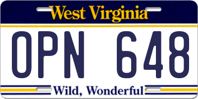 WV license plate OPN648