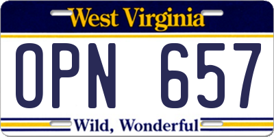 WV license plate OPN657