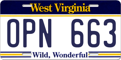 WV license plate OPN663