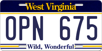 WV license plate OPN675