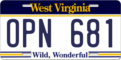 WV license plate OPN681