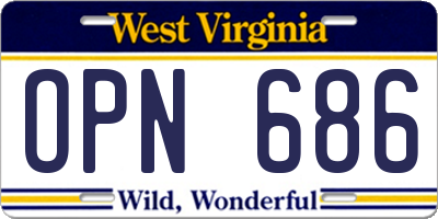 WV license plate OPN686
