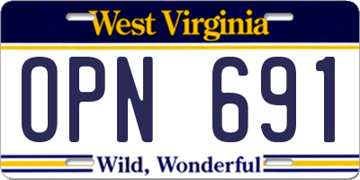 WV license plate OPN691