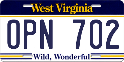 WV license plate OPN702