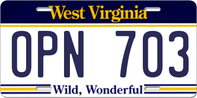 WV license plate OPN703