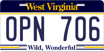 WV license plate OPN706