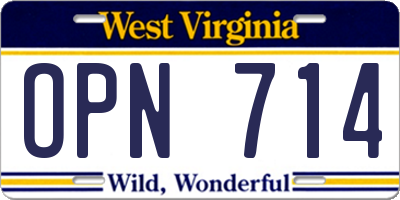 WV license plate OPN714