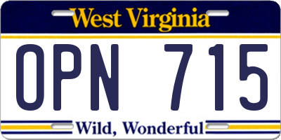 WV license plate OPN715