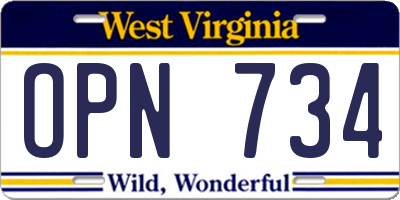 WV license plate OPN734