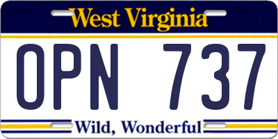 WV license plate OPN737