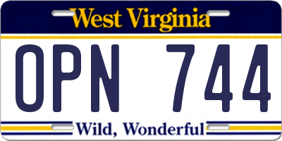 WV license plate OPN744