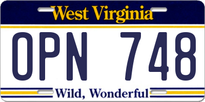 WV license plate OPN748
