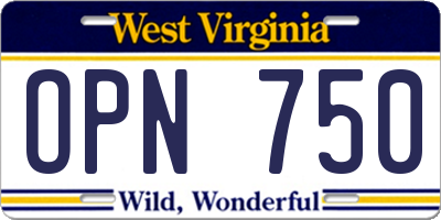 WV license plate OPN750