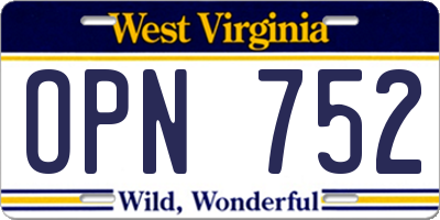 WV license plate OPN752