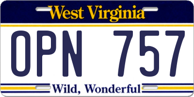 WV license plate OPN757