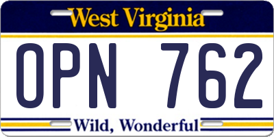WV license plate OPN762