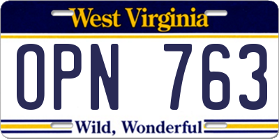 WV license plate OPN763