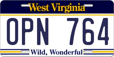 WV license plate OPN764
