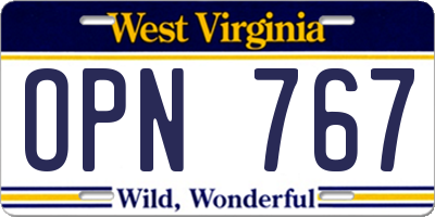 WV license plate OPN767