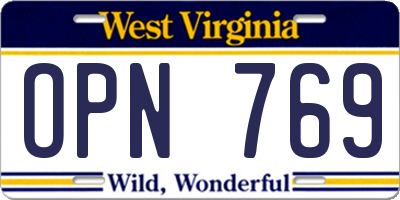 WV license plate OPN769