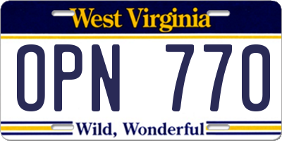 WV license plate OPN770