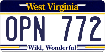 WV license plate OPN772