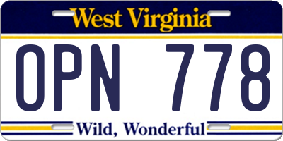 WV license plate OPN778