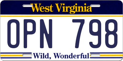WV license plate OPN798