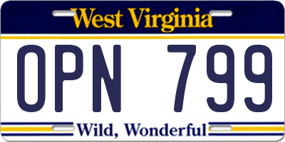 WV license plate OPN799