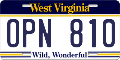 WV license plate OPN810