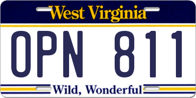 WV license plate OPN811
