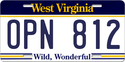 WV license plate OPN812