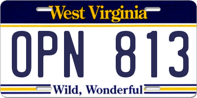 WV license plate OPN813