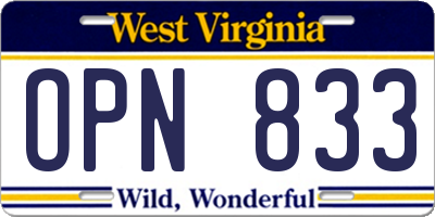 WV license plate OPN833