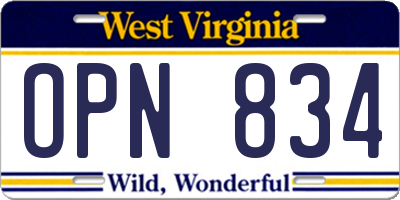 WV license plate OPN834