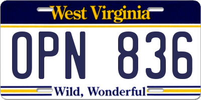 WV license plate OPN836