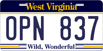 WV license plate OPN837