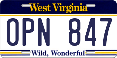 WV license plate OPN847