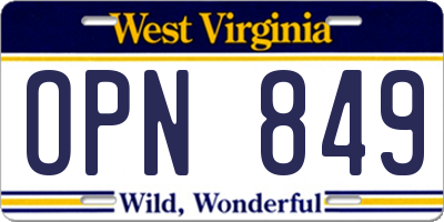 WV license plate OPN849