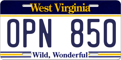 WV license plate OPN850