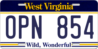 WV license plate OPN854