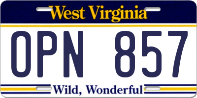 WV license plate OPN857